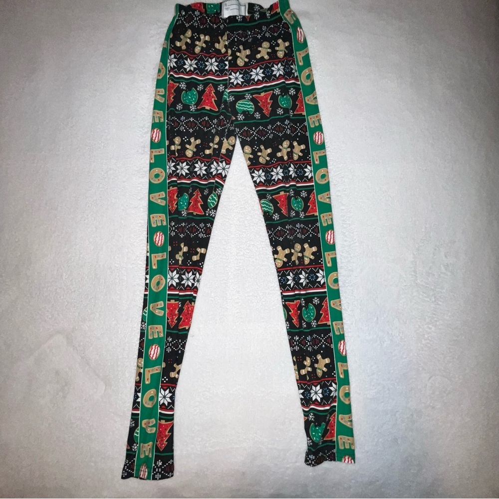 Festive Christmas gingerbread Kids Leggings - Black and Green